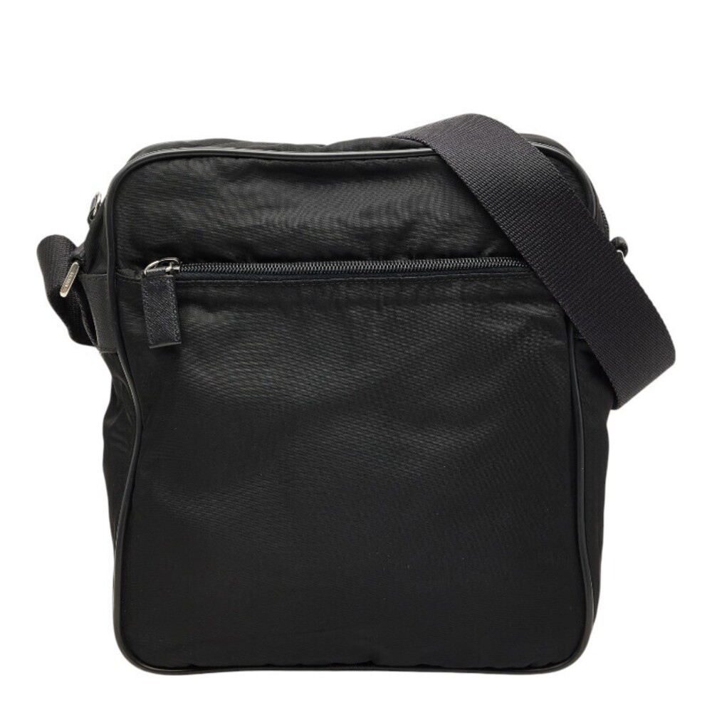 Prada Triangle Plate Shoulder Bag Black Tessuto